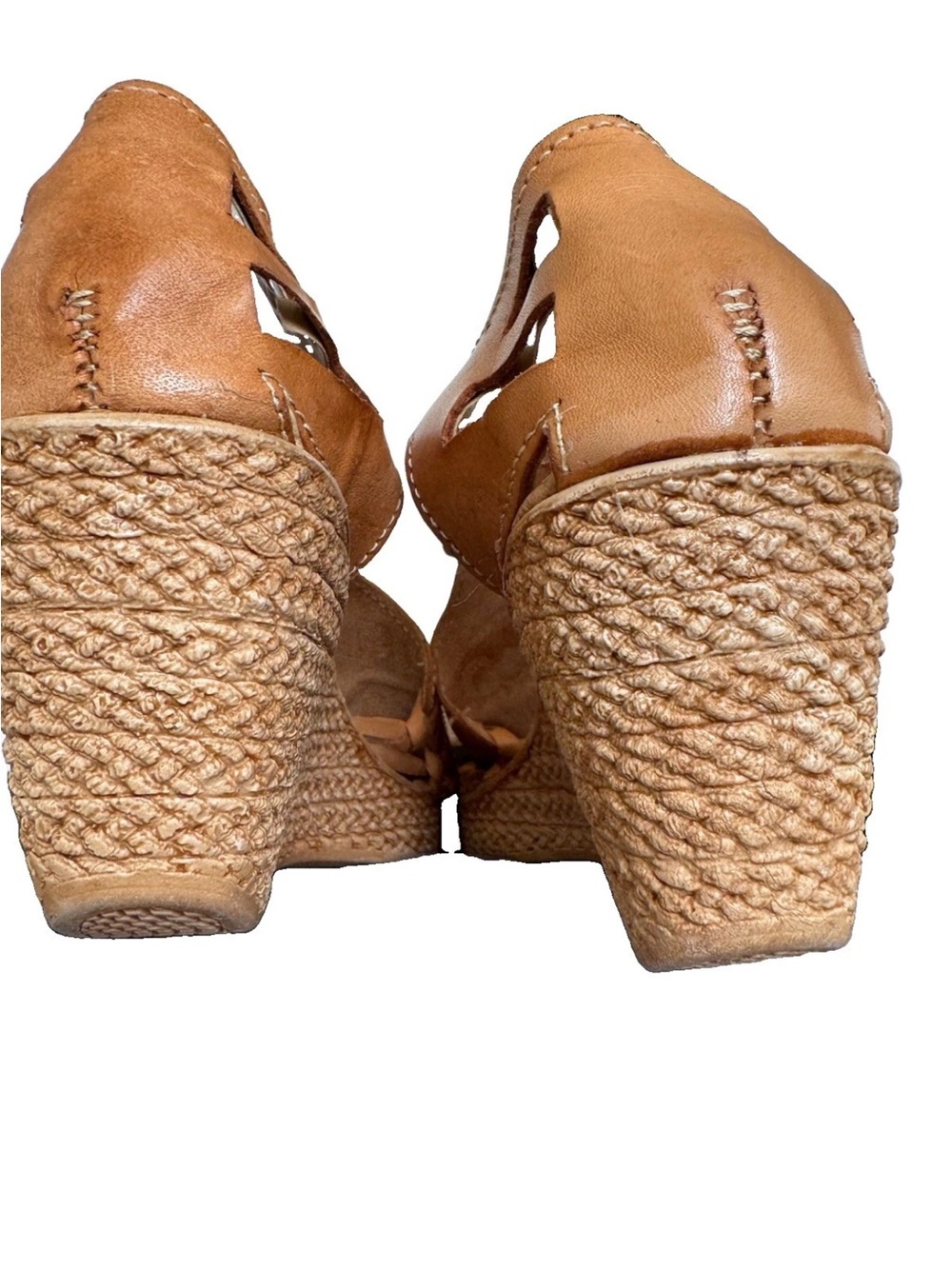 Armandos Leather Huarache Wedge Sandals Tan Rose Embossed Size 9 26 Mexican Boho - Picture 4 of 12
